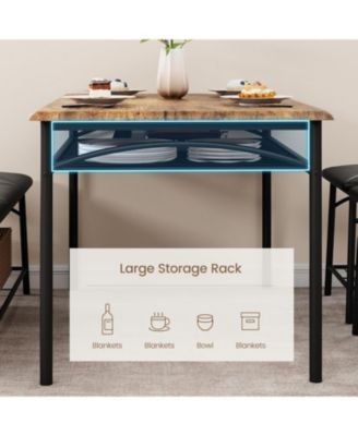 4-Piece Square Dining Table Set, Wood Table with 2 Upholstered Chairs & Bench, Metal Frame, Storage for Small Space