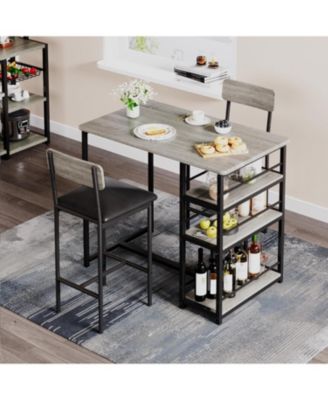 3-Piece Bar Table Set, Dining Table & 2 Cushion Stools, Tall Breakfast Nook with Storage Shelves for Apartment