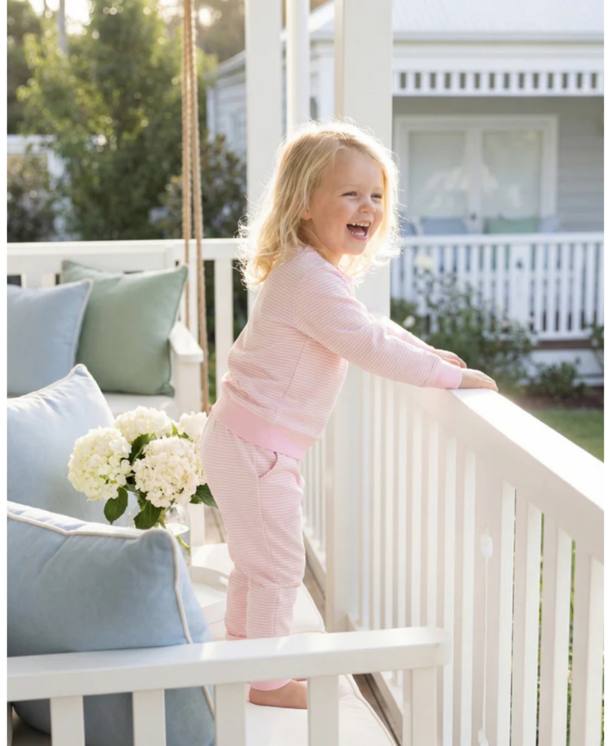 Motette Toddler Girl's Peony Stripe Lounger Bamboo Sweatsuit