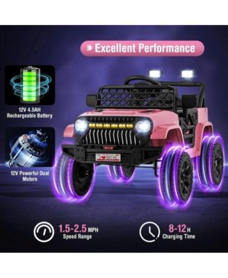 Kids 12V Electric Ride On Truck with Remote Control LED Lights and Music for Ages 3 and Up