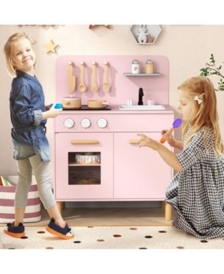 Kids Kitchen Playset with Cooking Accessories and Storage
