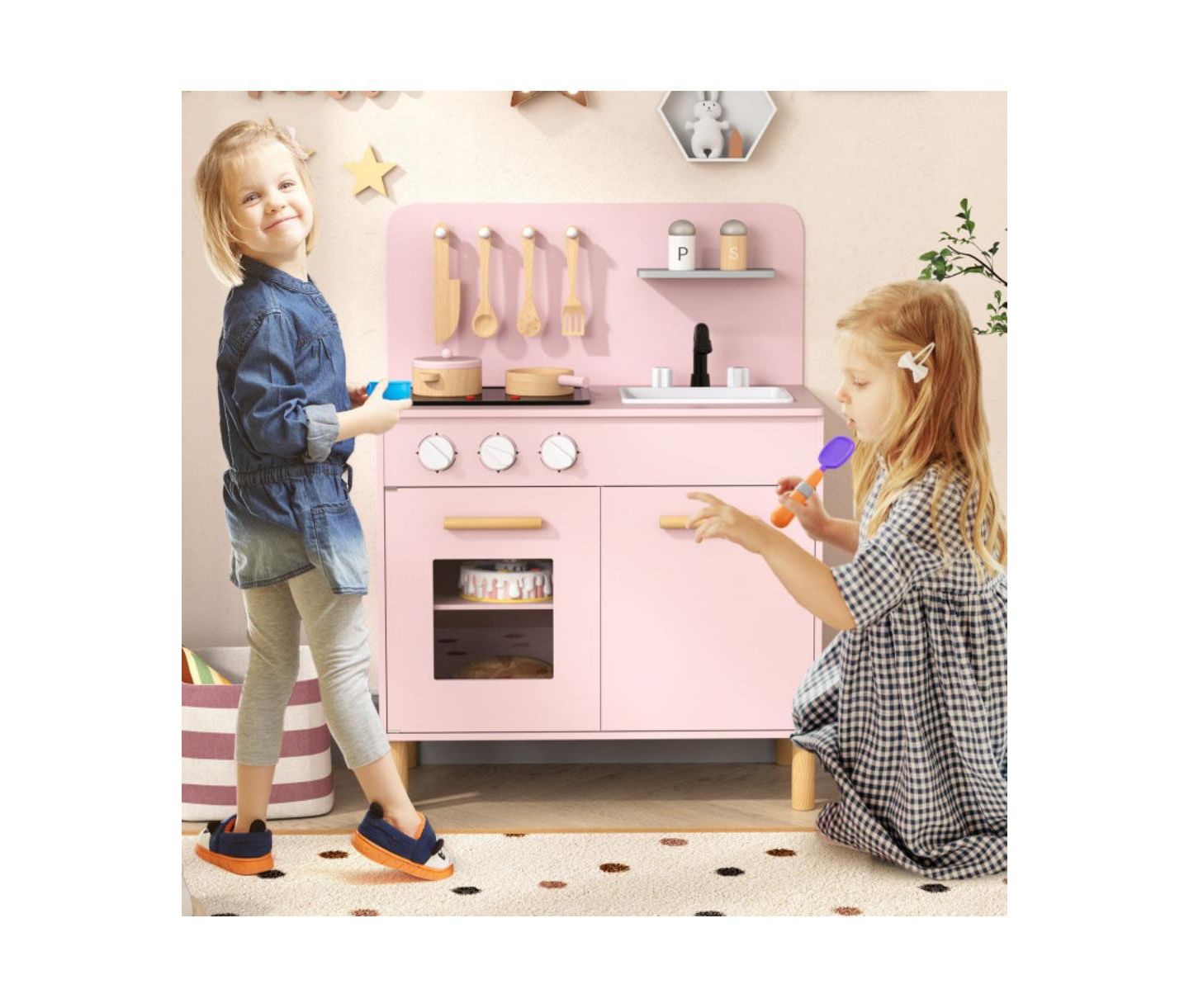 Детский игровой набор HONGGE Kids Kitchen Playset With Lights and Sounds, от 3 лет, цвет: Розовый — фото 5