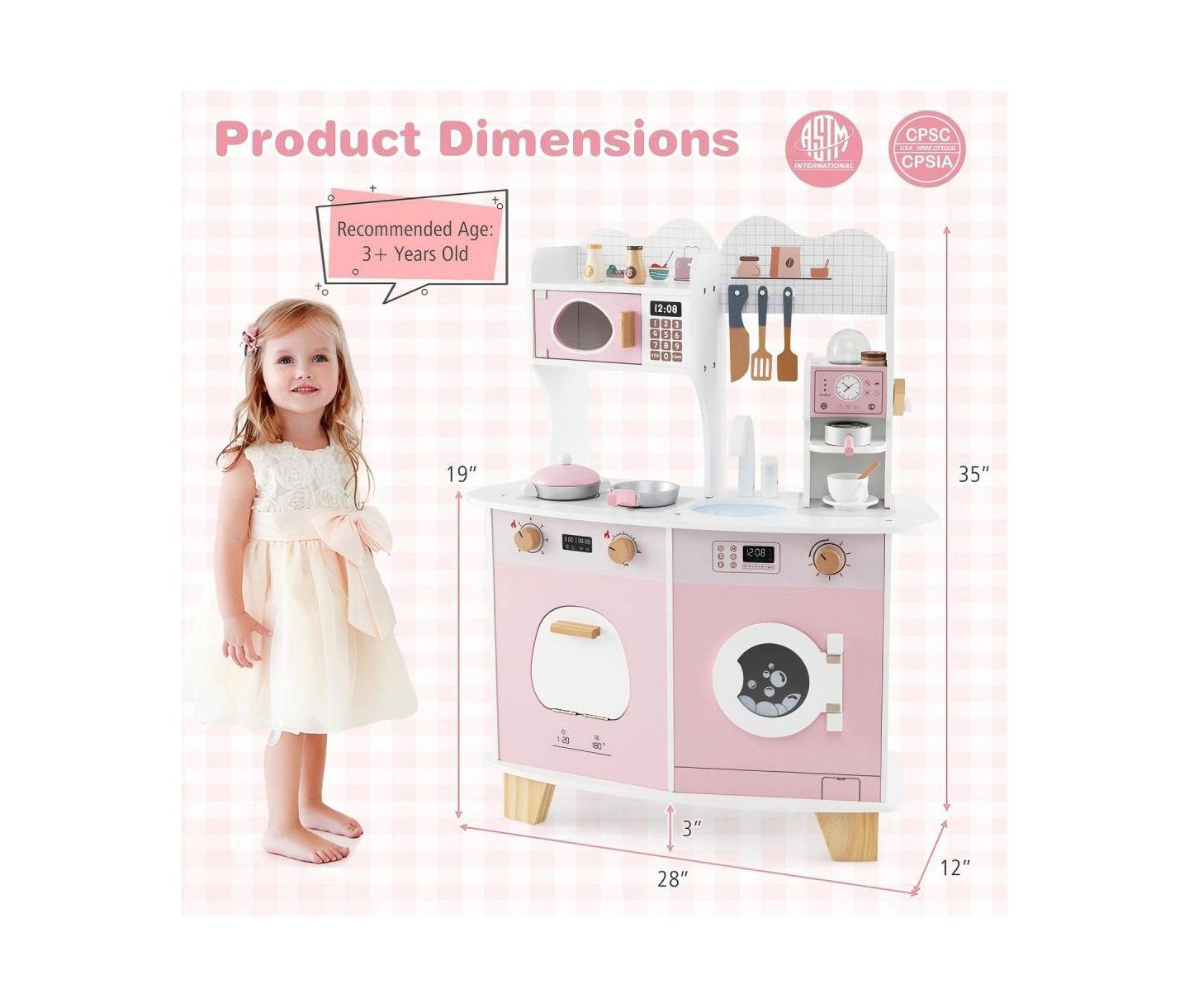 Детский игровой набор HONGGE Coffee Maker Wooden Kitchen Playset, Ages 3+, цвет: Розовый — фото 3