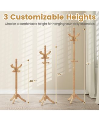 Solid Wood Hall Tree with Multiple Hooks and Height Options