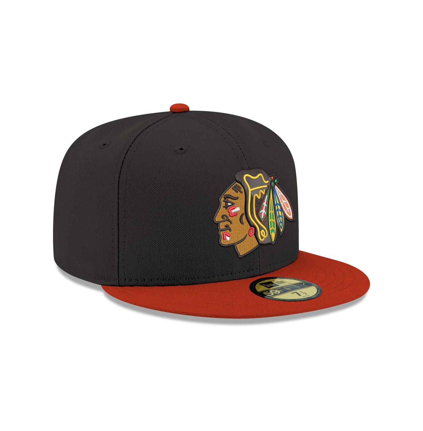 Мужская кепка New Era Black Chicago Blackhawks Core Logo Two-Tone 59FIFTY Fitted Hat — фото 3