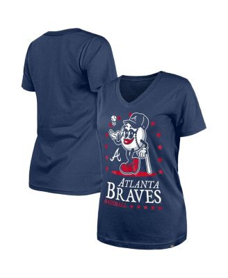Women's Navy Atlanta Braves Little Miss 2 V-Neck T-Shirt