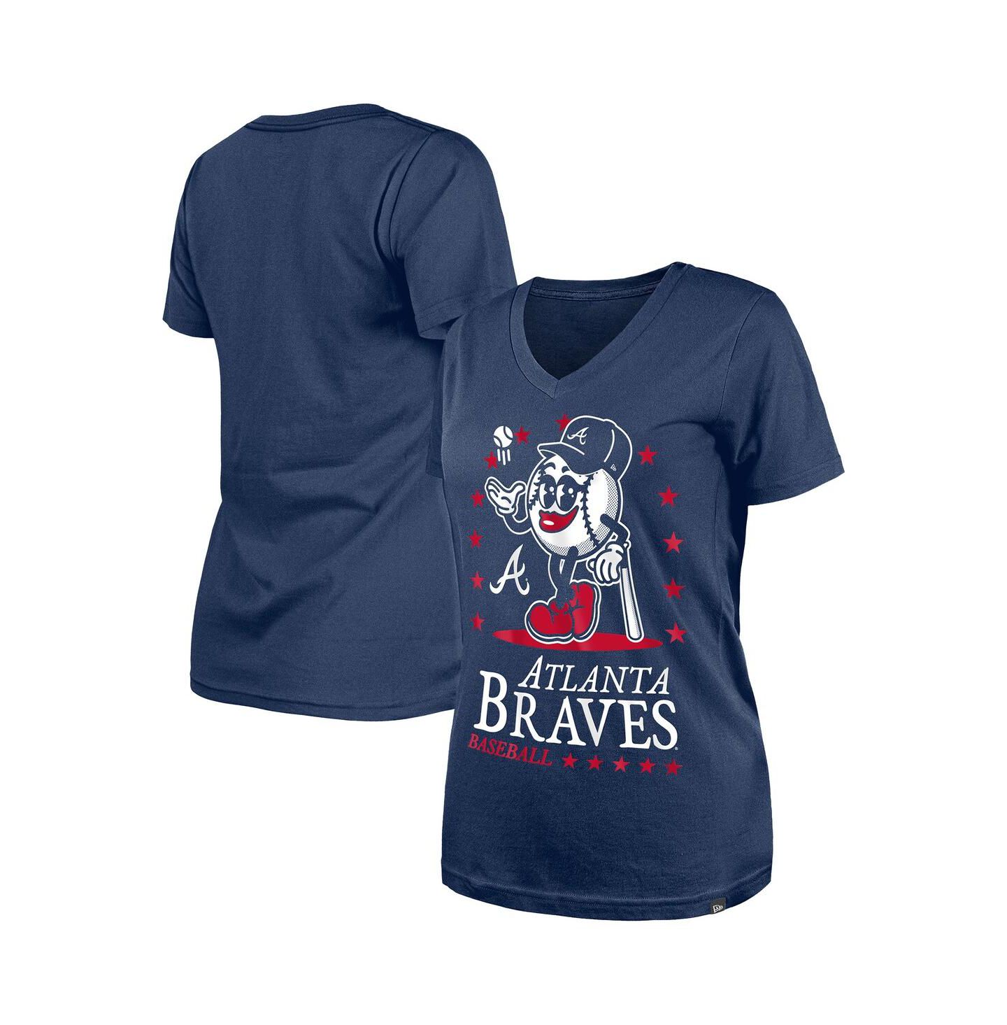 Женская футболка New Era Navy Atlanta Braves Little Miss 2 V-Neck — фото 1