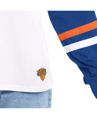 Women's White/Royal New York Knicks Key Player Oversized Hooded Long Sleeve T-Shirt