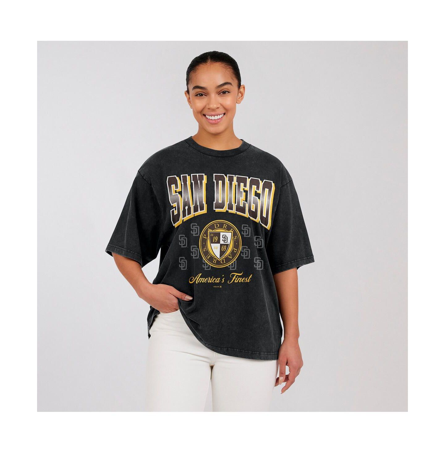 Женская футболка WEAR by Erin Andrews Black San Diego Padres Oversized Boyfriend — фото 1