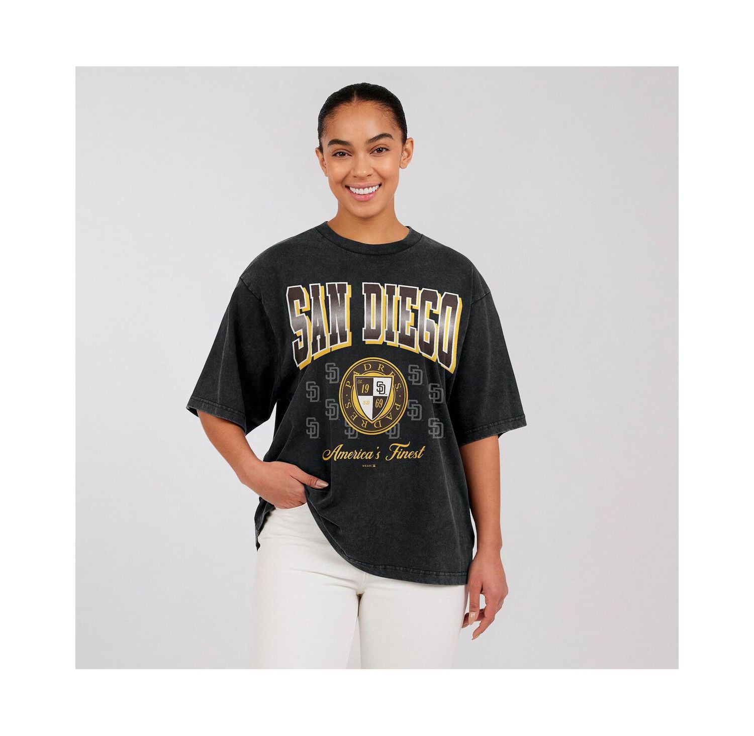 Women's Black San Diego Padres Oversized Boyfriend T-Shirt