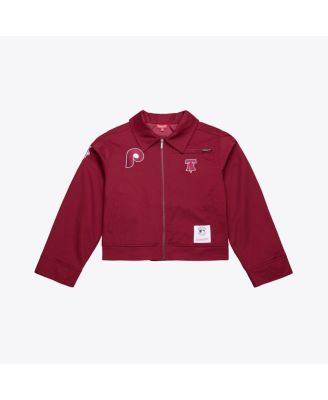 Women's Burgundy Philadelphia Phillies Script Mechanic Cropped Full-Zip Jacket