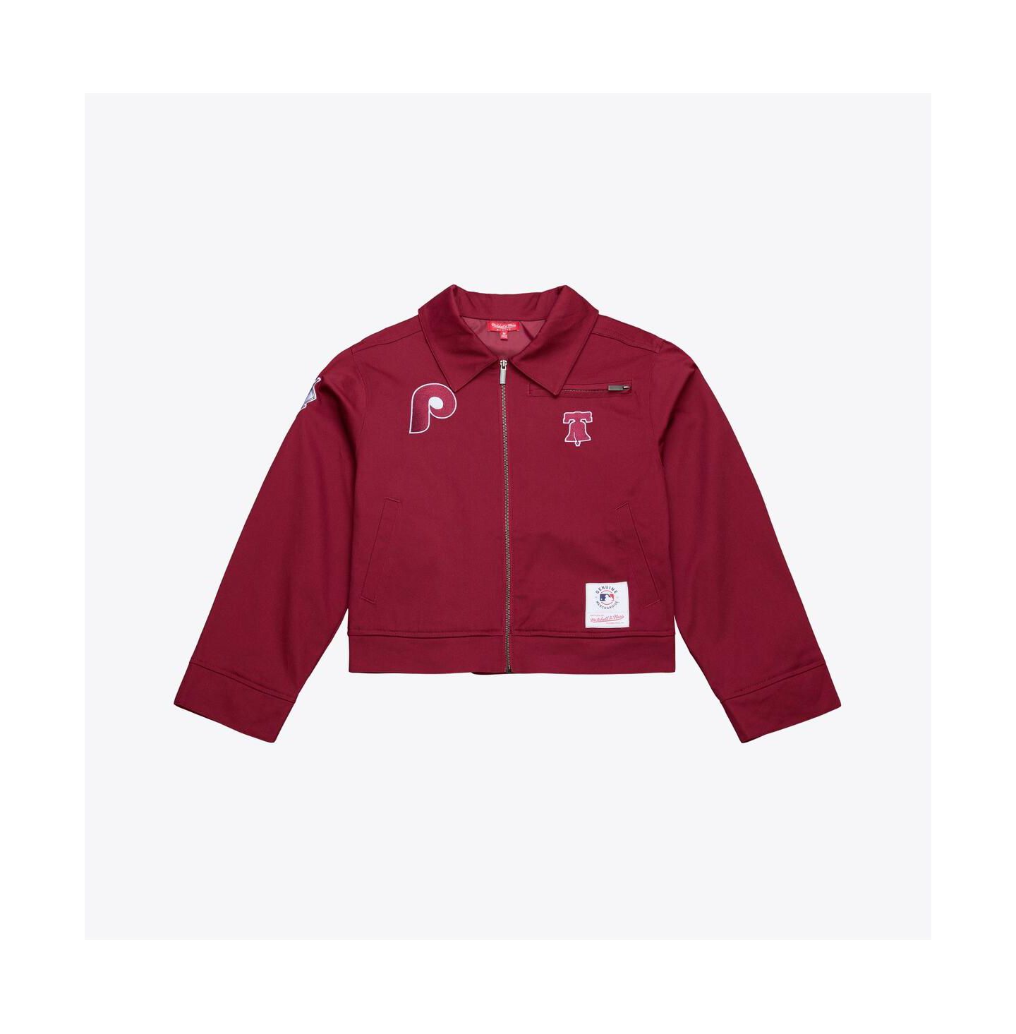 Женская куртка Mitchell & Ness Burgundy Philadelphia Phillies Script Mechanic Cropped Full-Zip — фото 1