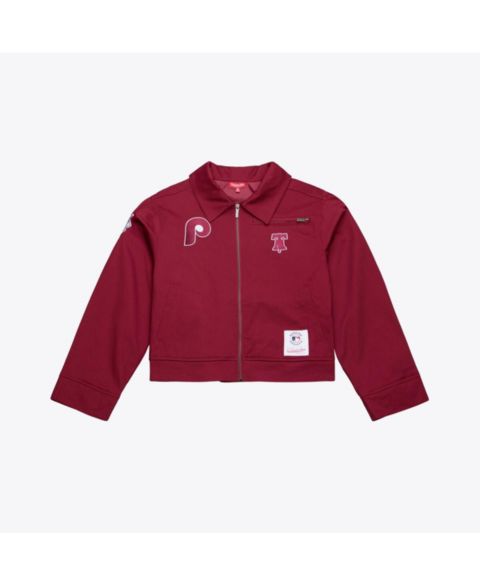 Женские куртки Mitchell & Ness Women's Burgundy Philadelphia Phillies Script Mechanic Cropped Full-Zip Jacket