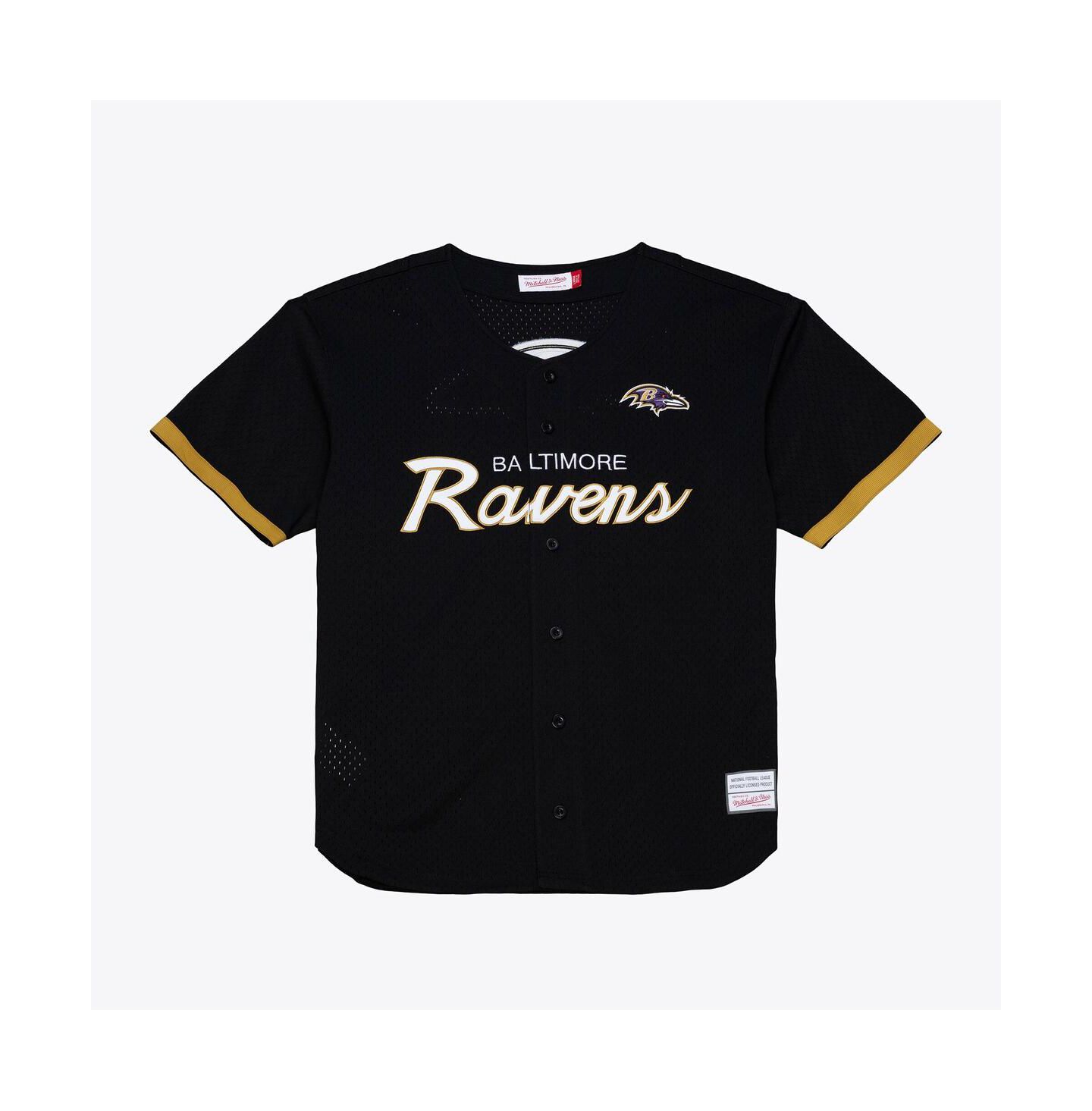 Мужской топ Mitchell & Ness Black Baltimore Ravens Head Coach Mesh Full-Button Fashion Jersey — фото 1