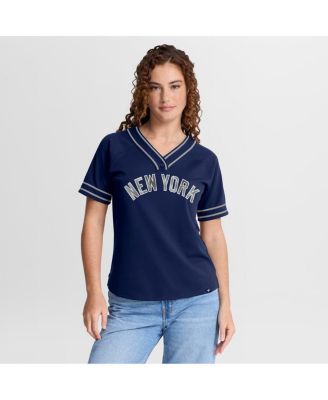 Women's Navy New York Yankees Diva Race Ahead Raglan V-Neck T-Shirt