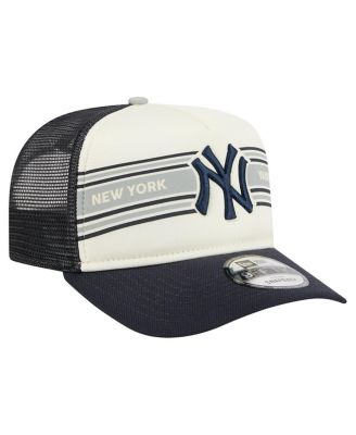 Men's Cream/Navy New York Yankees Banner A-Frame 9FIFTY Trucker Snapback Hat