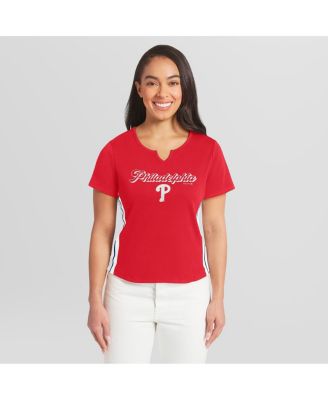 Women's Red Philadelphia Phillies Notch Neck Cropped T-Shirt