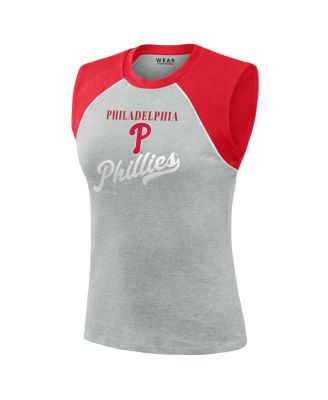 Women's Heather Gray Philadelphia Phillies Cropped Raglan Tank Top