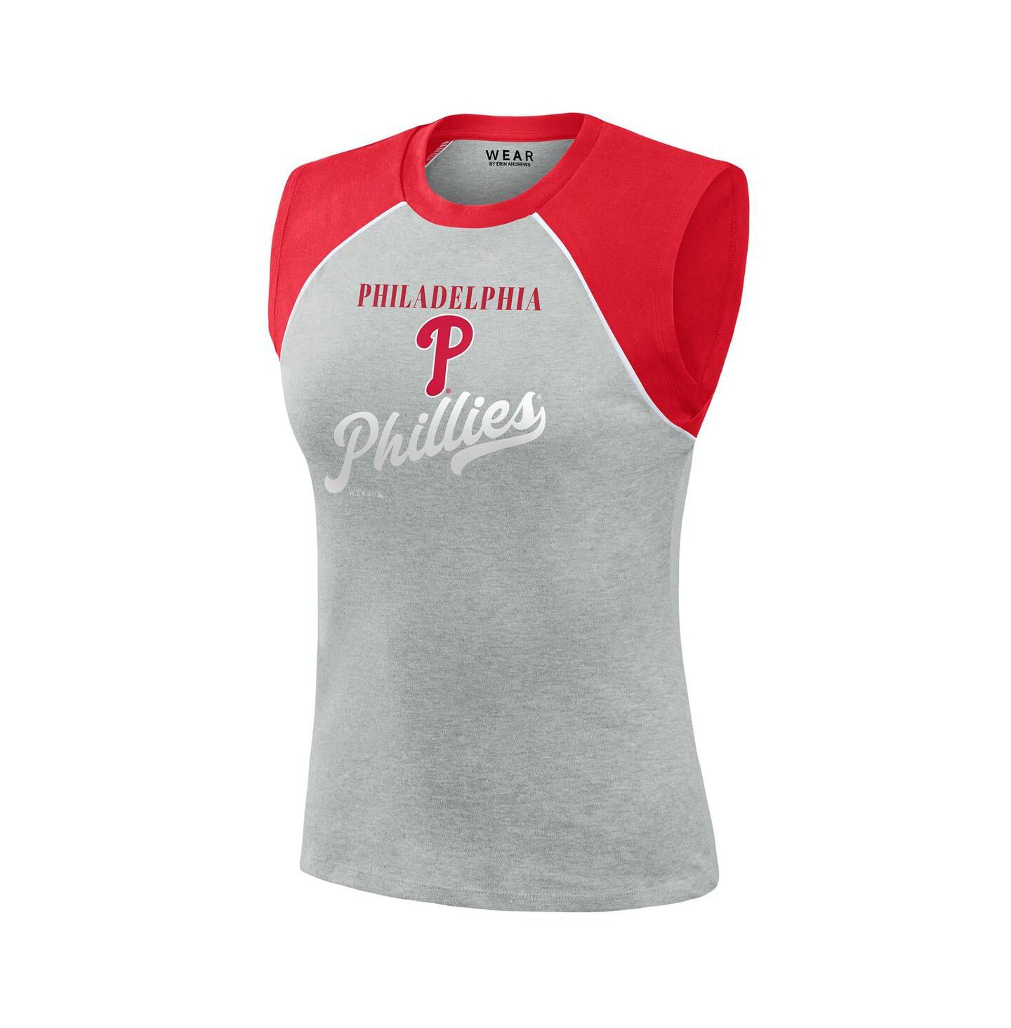 Женский топ WEAR by Erin Andrews Heather Gray Philadelphia Phillies Cropped Raglan — фото 3