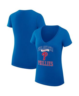 Women's Royal Philadelphia Phillies Super-Slim Fit Lightweight Team Logo Graphic V-Neck T-Shirt