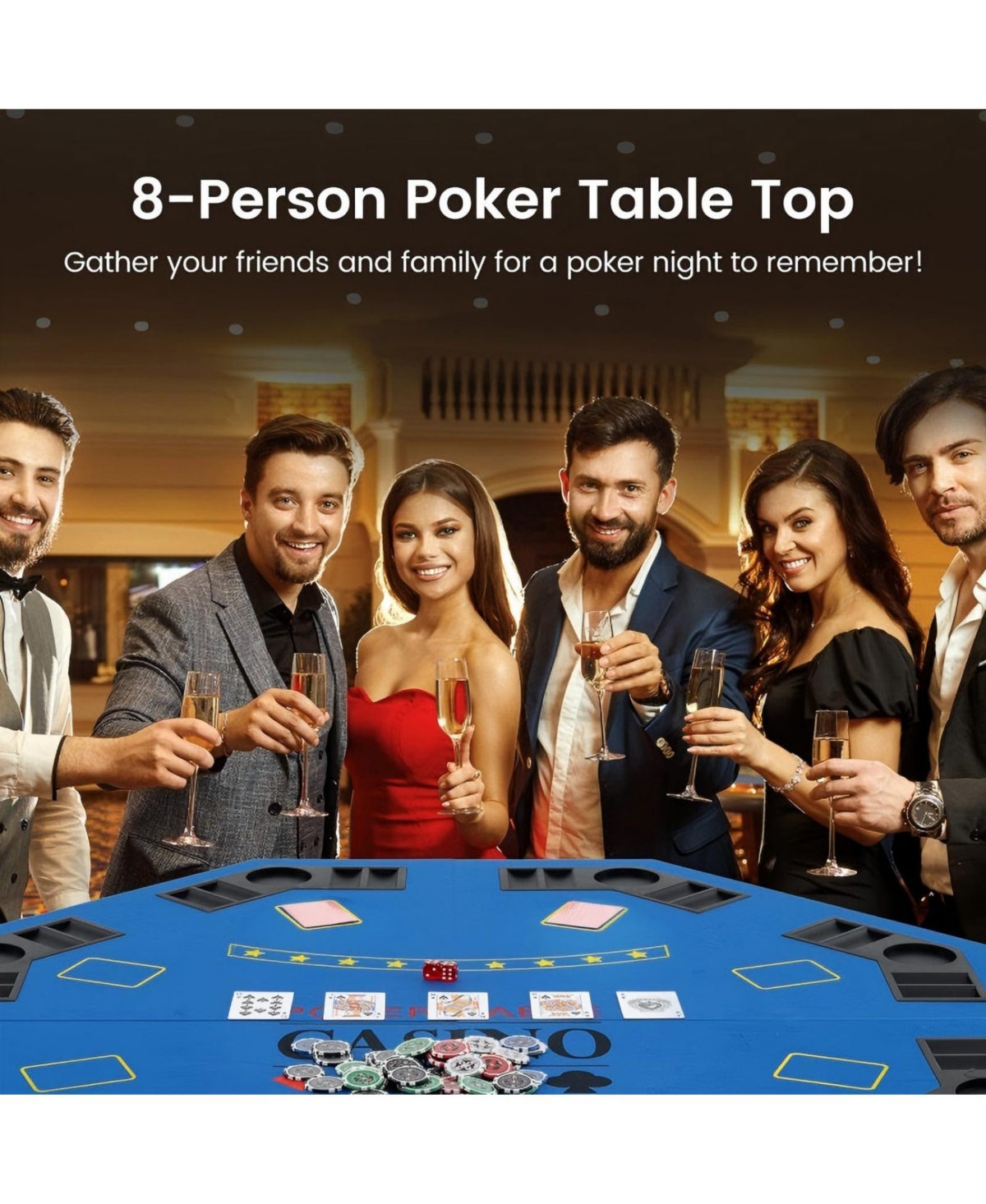 Hongge 84 Inch 10 Player Folding Poker Table Top with Cup Holders and Casino Felt Surface