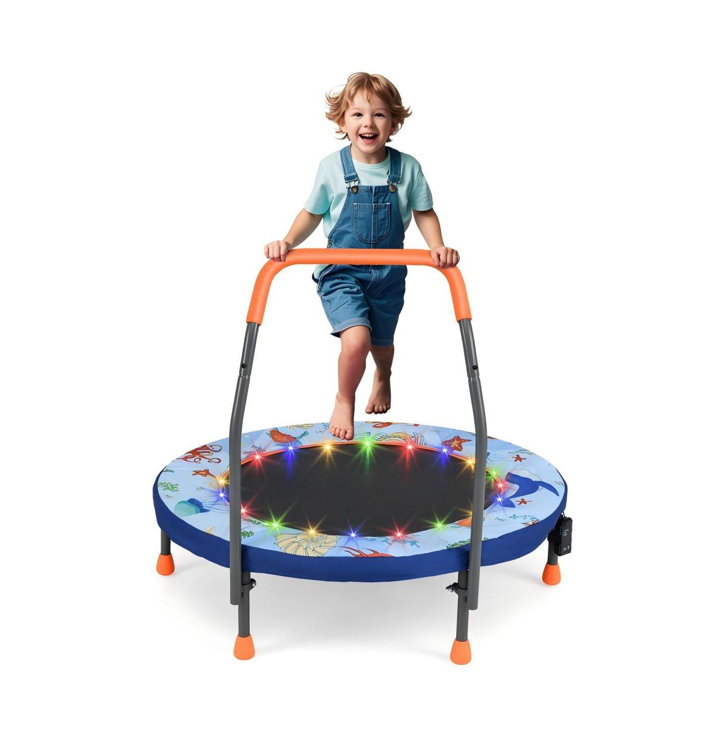 Детская игрушка HONGGE 36" x 36" x 32" LED Light Foldable Trampoline with Safety Cover, Ages 3-8, цвет: Синий — фото 4