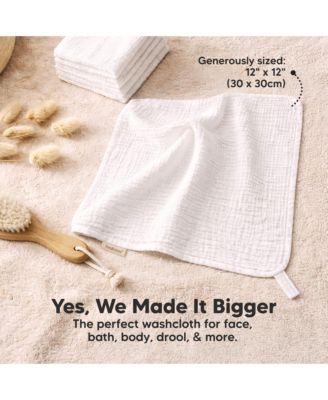 10 Pack Lyra Muslin Baby Washcloths Large 12x12 Soft Absorbent Cotton Muslin Wash Cloths Burp Rags Face Cloth Towel