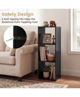 3-Cube Bookshelf with Back Guardrail for Living Room