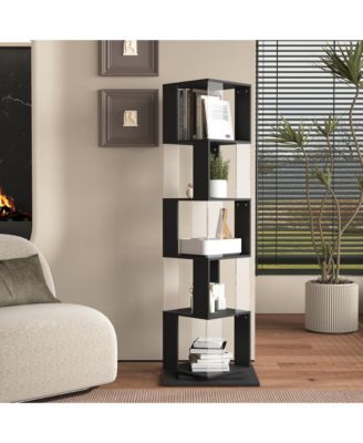360° Rotating Bookshelf, 5-Tier Floor Standing Bookcase,  Modern Display Rack with Acrylic Plate, Anti-toppling Base for Living Room