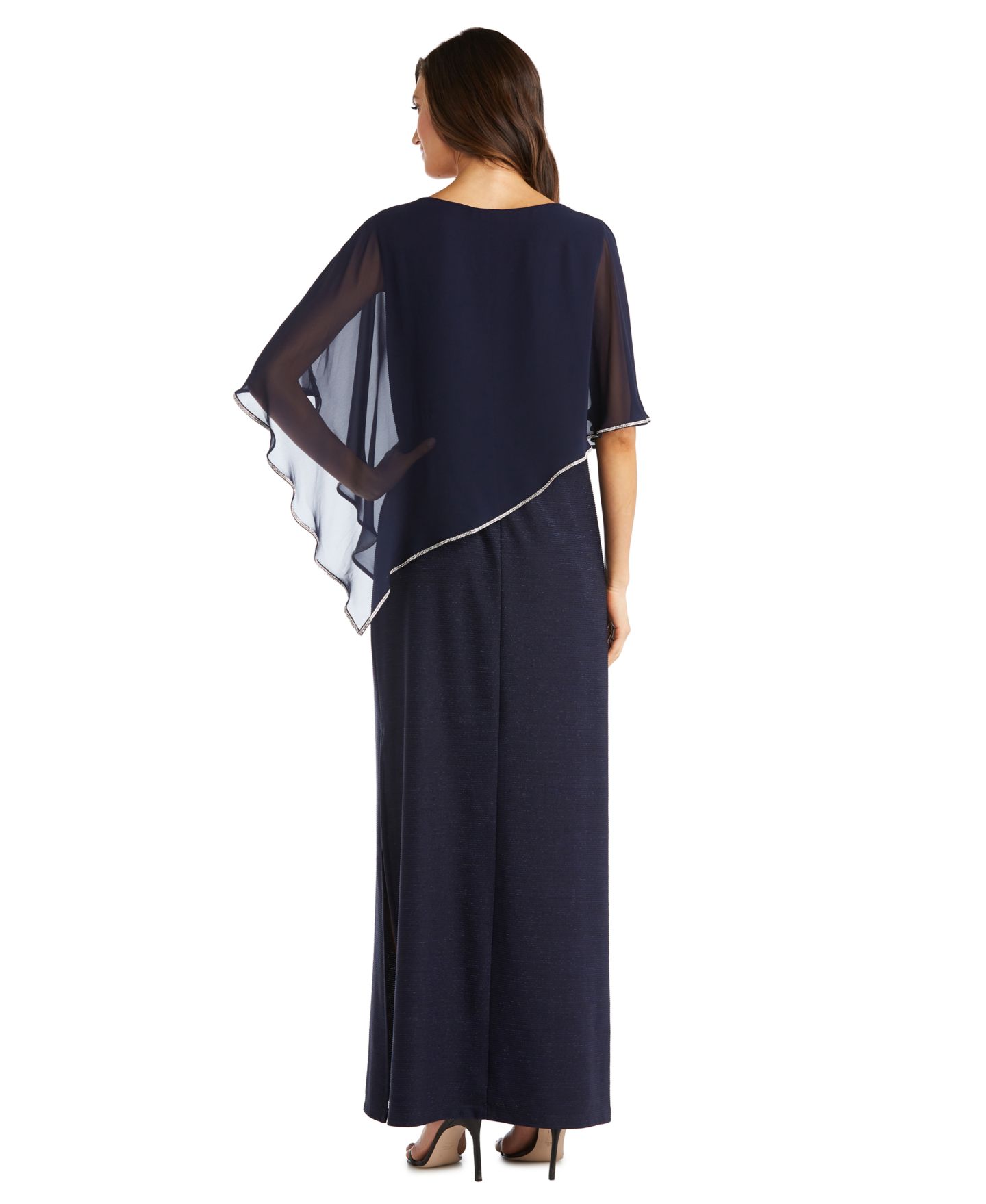Женские платья R & M Richards Rhinestone-Edge Cape Gown, цвет: Тёмно-синий — фото 3