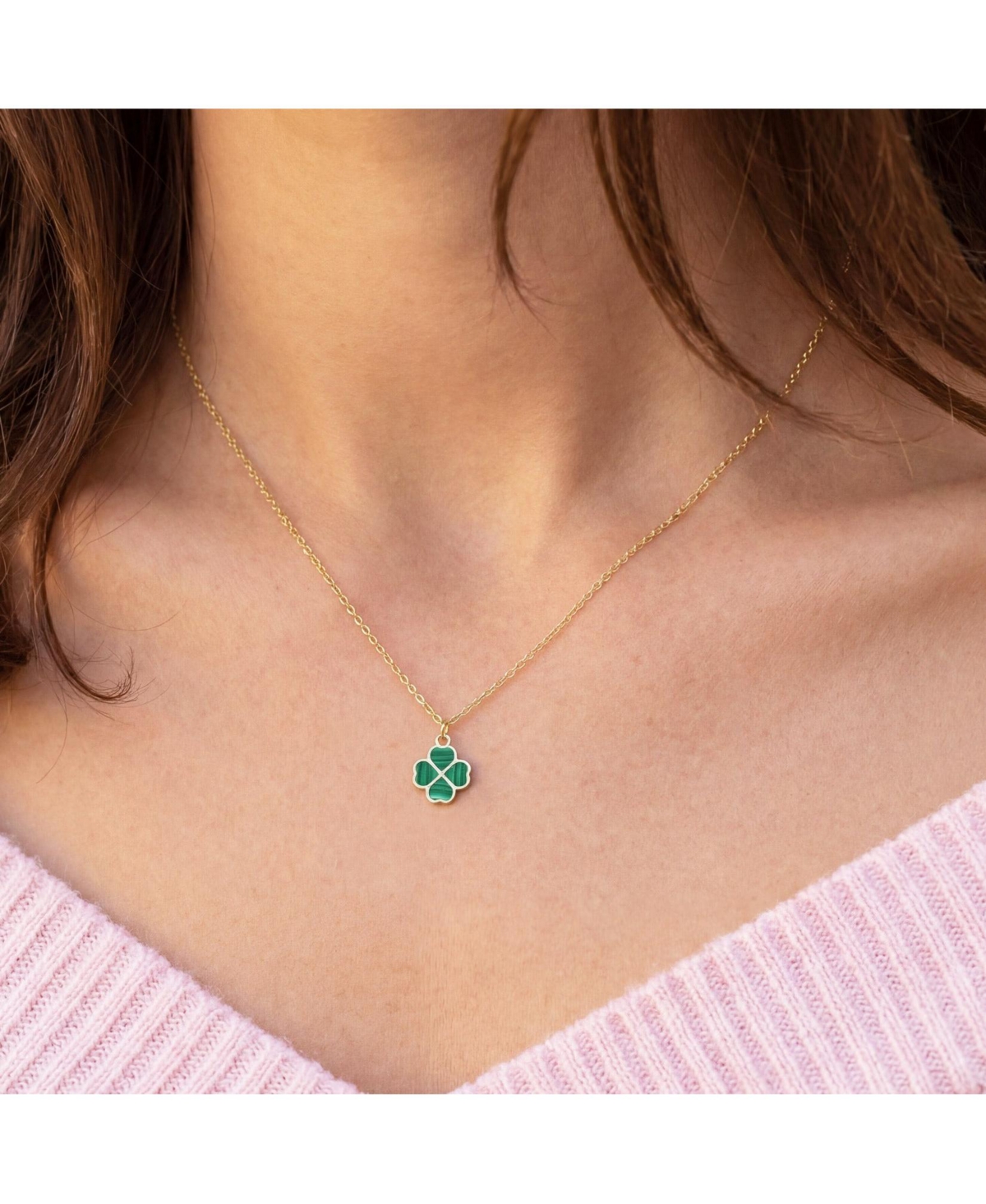 The Lovery Malachite Lucky Clover Necklace 14K Gold