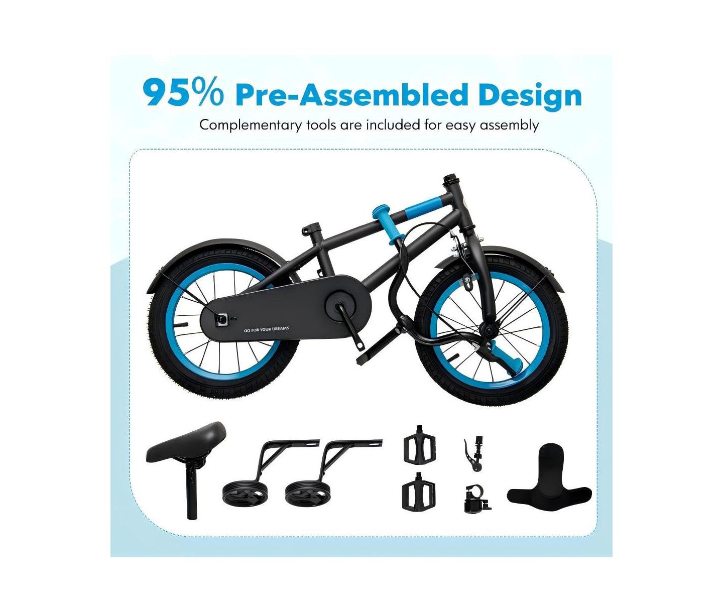Детская игрушка HONGGE 14-Inch Kids Bike with Adjustable Handlebar and Saddle, цвет: Чёрный — фото 7