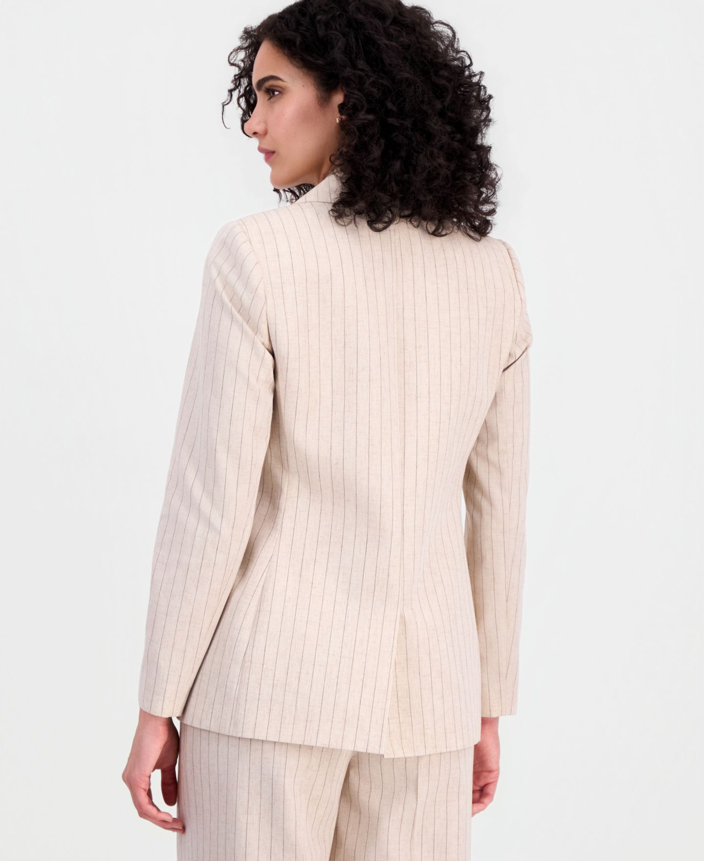 Женский пиджак Tahari ASL Pinstriped Double-Breasted Linen Blend Blazer, цвет: Дюнный тёмно-коричневый — фото 4