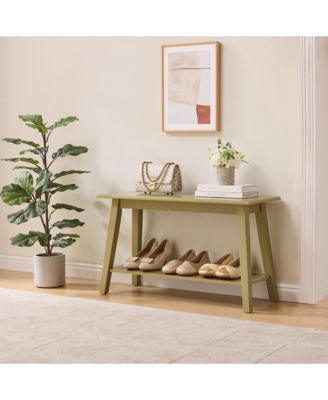 Wood Entryway Bench with Storage Shelf – Modern Accent Seating for Hallway, Bedroom, Living Room or Narrow Space-Saving Shoe