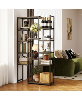 Tall Geometric Bookcase 71 Inch with 12 Storage Shelves