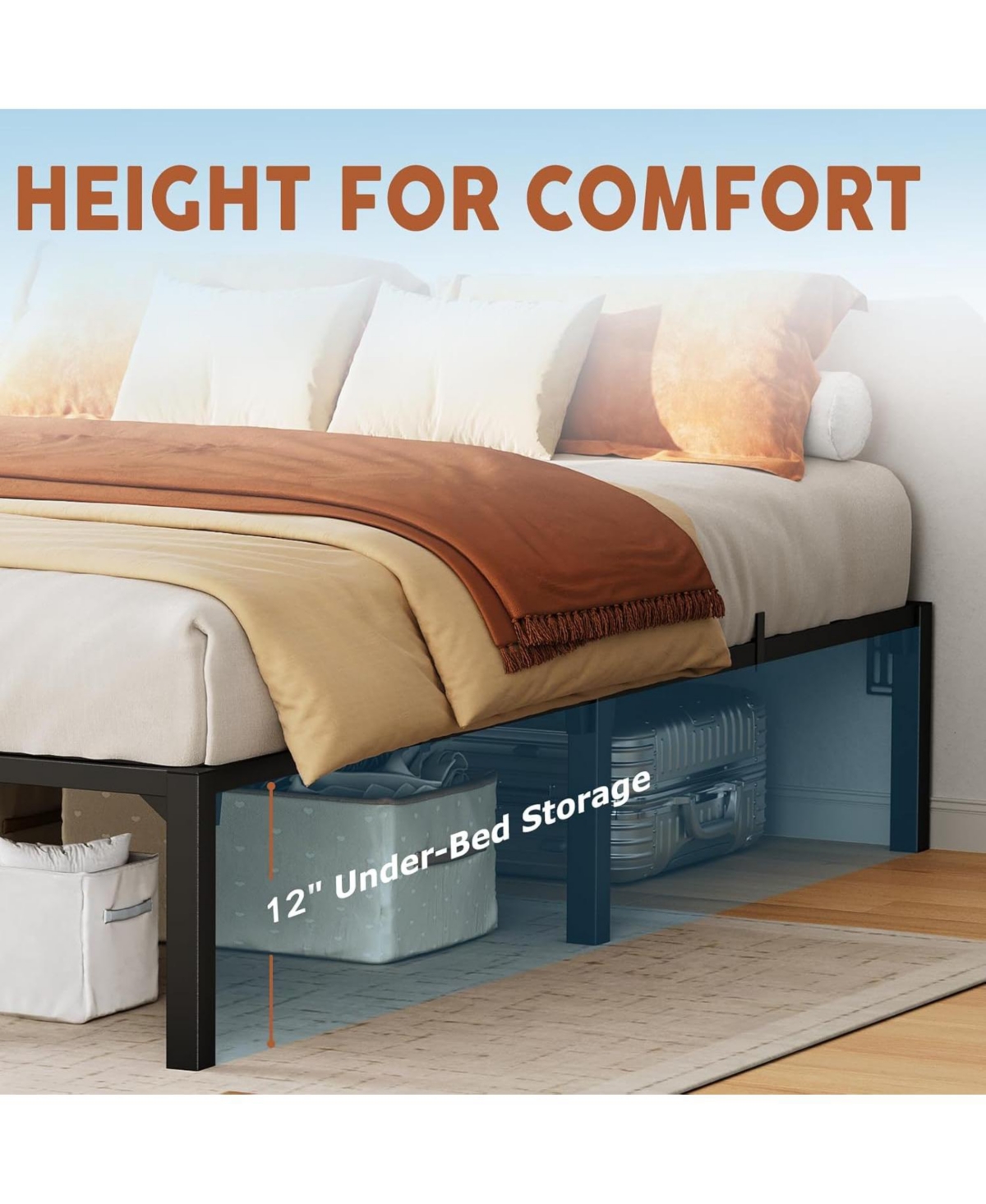 gaomon Bed Frame, 14" High Platform Bed Frame, Heavy Duty Steel Slat Support with Storage Space, Support Up to 800 Lbs