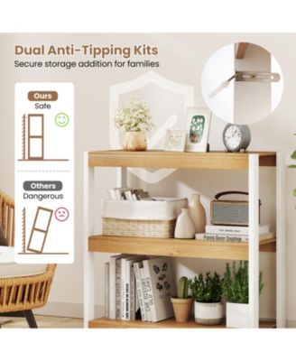 3 Tier Bookshelf Wooden Bookcase with Dual Anti-Tipping Kits