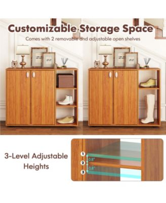 3-Tier Shoe Cabinet with Doors with Adjustable Open Shelves for Entryway