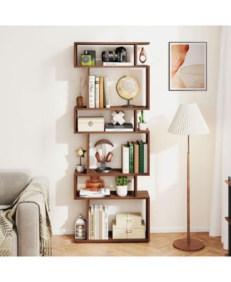 6-Tier Geometric Bookshelf with 2 Anti-Tipping Kits for Home Office