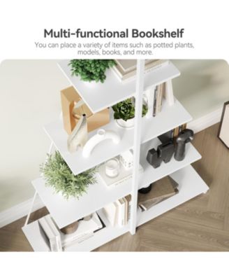 Sailboat Shaped Bookshelf, 4-Tier Ladder Book Shelf, Nautical Storage Shelves, Space-Saving Freestanding Organizer for Living Room, Office