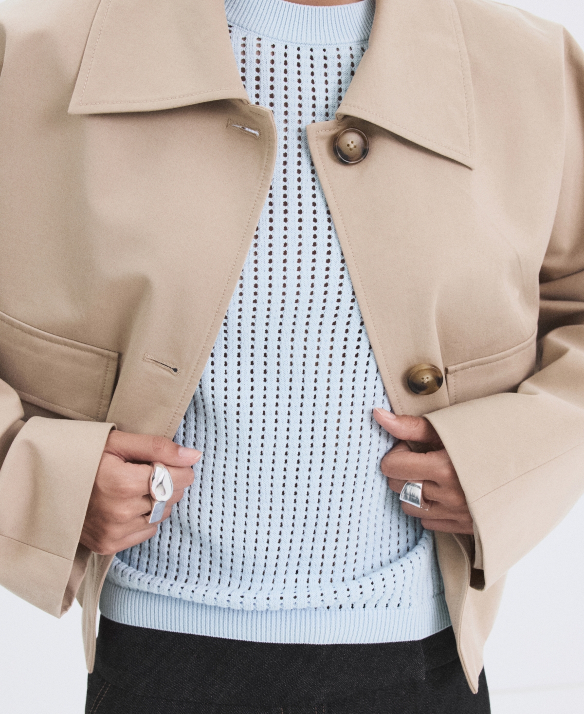 Mango Women's Lace Accents Short-Sleeved Knitted Sweater