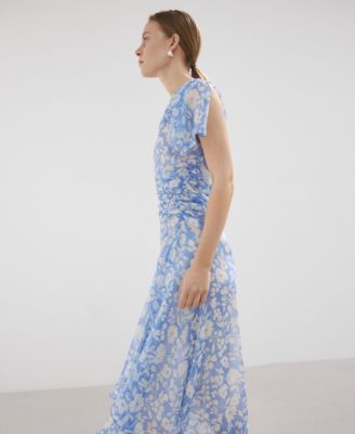 Women's Asymmetrical Neckline Floral Midi-Dress