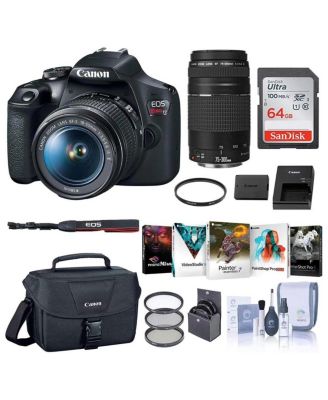 EOS Rebel T7 DSLR Camera with EF-S 18-55mm and EF 75-300mm Lens Bundle with Bag, 64GB SD Card, Corel PC Photo and Video Software Pack and