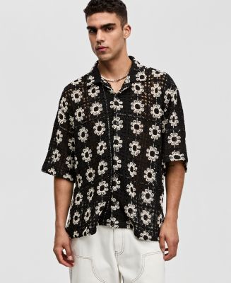 Mode of One Men's Boxy-Fit Short-Sleeve Crochet Shirt, Macy's