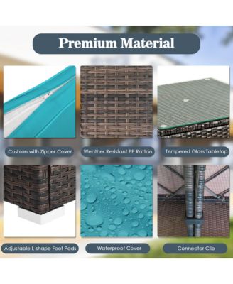 5PCS Rattan Patio Conversation Set Sofa Furniture Set w/ Cushions