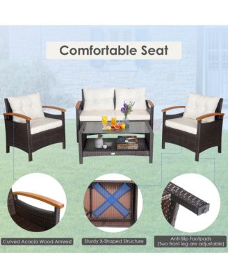 4PCS Patio Conversation Set Rattan Sofa Furniture Set w/ Off Cushions
