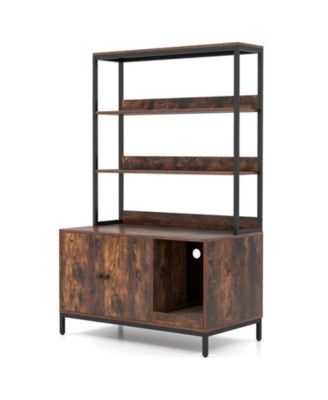 57'' Cat Litter Box Enclosure w/ Storage 2-tier Shelves Removable Scratcher