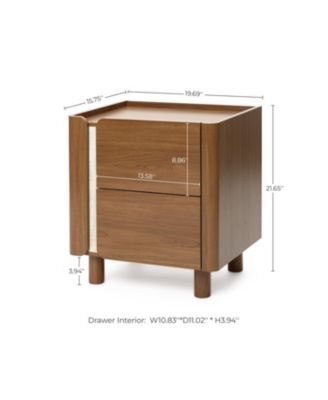 Scandinavian-Style Nightstand, Manufactured Wood End Table with 2 Drawers