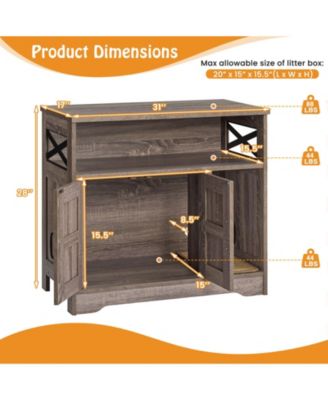 Cat Litter Box Enclosure w/ Storage Double Doors Sisal Scratching Mat Indoor