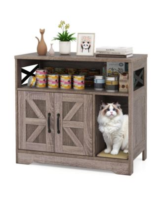 Cat Litter Box Enclosure w/ Storage Double Doors Sisal Scratching Mat Indoor